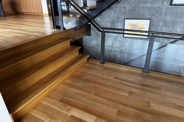 white oak hardwood refinishing in Mercer Island lakefront home by LUKS Construction