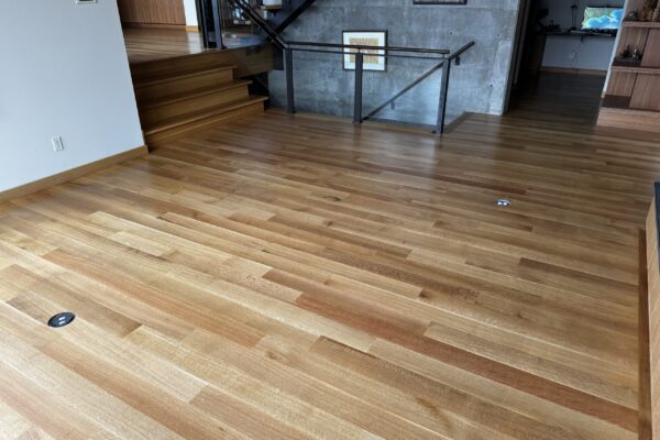 white oak hardwood refinishing in Mercer Island lakefront home by LUKS Construction
