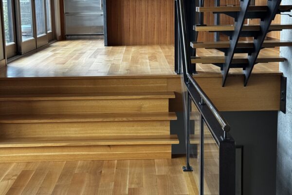 white oak hardwood refinishing in Mercer Island lakefront home by LUKS Construction